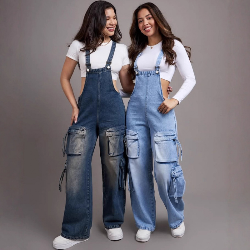 Women'S Fashion Overalls - トレンドのレディースカジュアルストレートレッグデニムオーバーオール、ストリートマルチポケットジャンプスーツ、2026年ファッションストリートウェア（女性用）