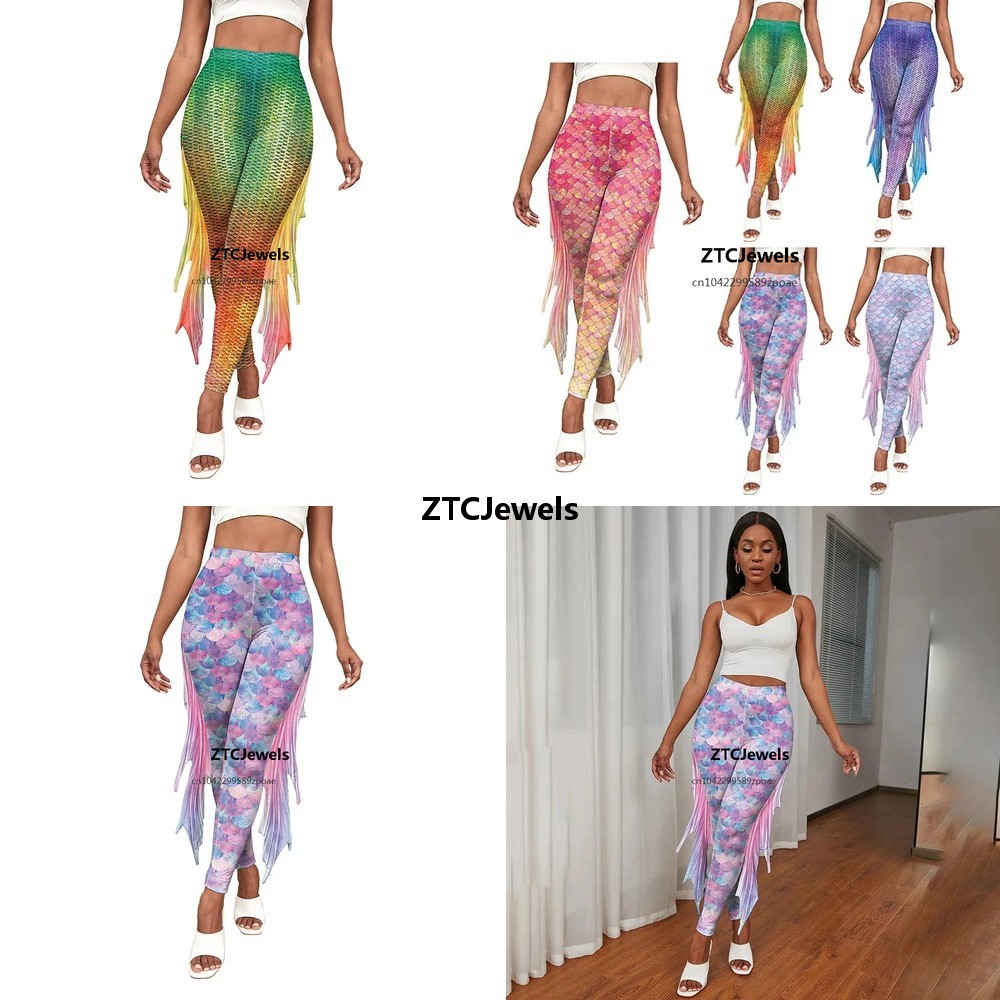 Women'S Fashion Leggings - マーメイドスケールプリントレギンス 3D 魚鱗コスプレパンツ女性ヨガパンツタイトフィットカジュアルファッションボトムス