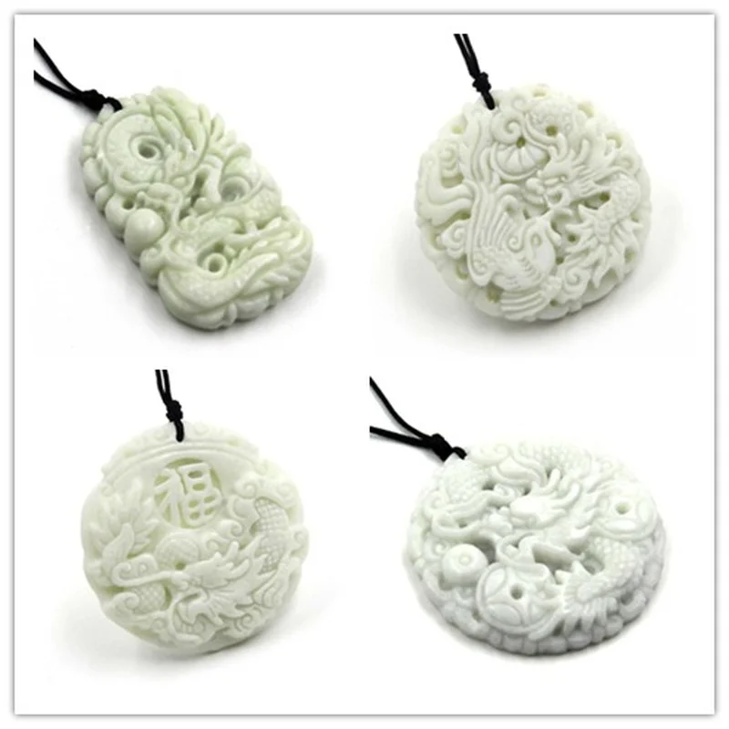 Women'S Fashion Jewellery - ナチュラルホワイトヒスイドラゴンフェニックスペンダントネックレスチャームジュエリーファッションアクセサリー手彫り男性女性幸運のお守りギフト