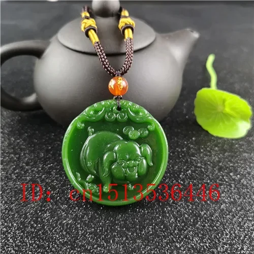 Women'S Fashion Jewellery - ナチュラルグリーン中国豚彫刻翡翠ペンダントネックレスチャームジュエリーファッション幸運のお守りギフト女性男性