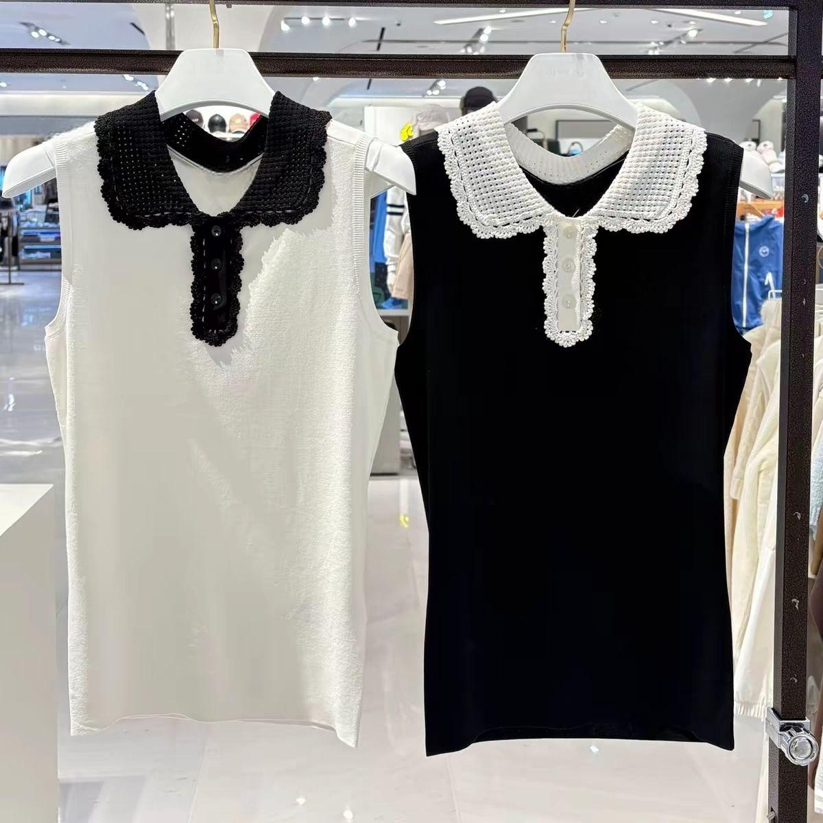 Women'S Fashion Vest Tops - レディースラペルニットゴルフベスト 2026年春 ノースリーブ 多用途 カジュアルファッション レディーススポーツタンクトップ