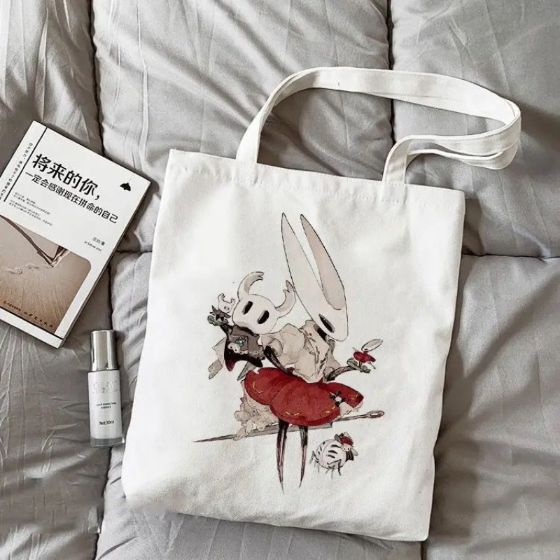 Canvas Tote Bag - ゲーム周辺グッズ ホロウナイト キャンバスバッグ ショルダートートバッグ 漫画プリント ショッピングバッグ