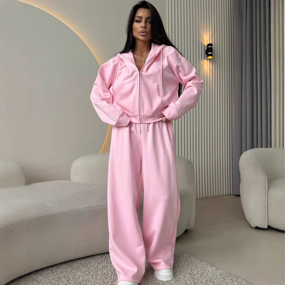 Women'S Fashion Sweatshirts - 女性のスポーツスーツフード付きスウェットシャツタイアップパンツツーピースセットストリートスタイル長袖ソリッドカラー春のファッション衣装