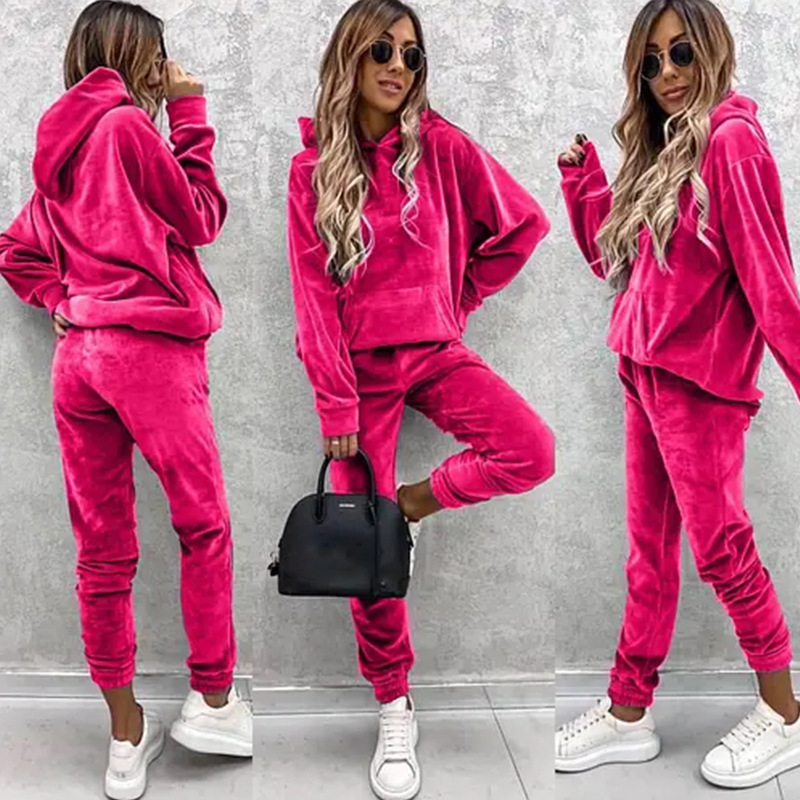 Hoodie Women Oversized - 秋冬トラックスーツ女性ツーピースセット特大パーカースウェットパンツ固体スポーツウェアスーツカジュアルスウェットシャツズボンセット女性