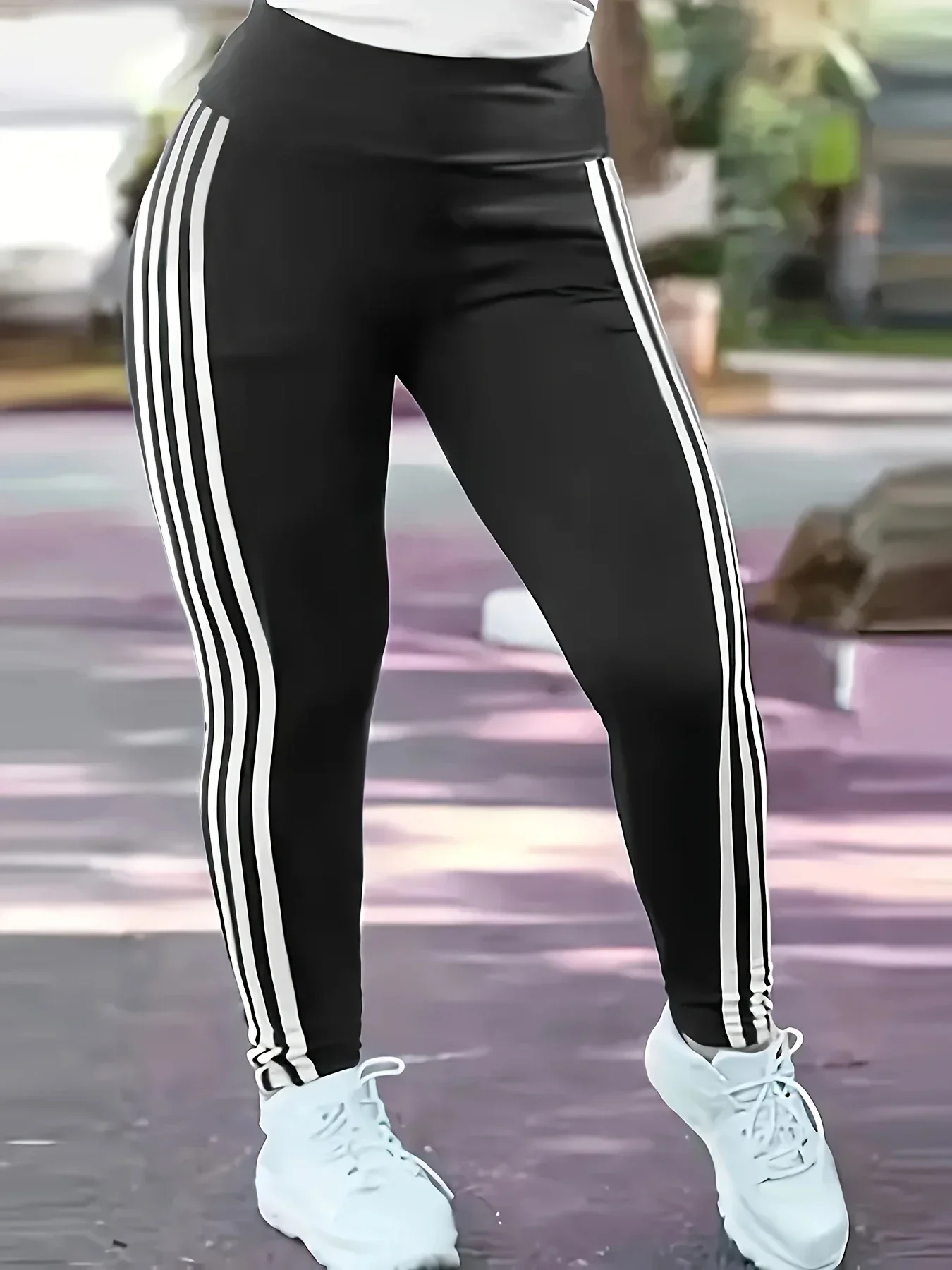 Women'S Fashion Leggings - 女性 1XL-5XL プラスサイズレディースカジュアルスリムスポーツパンツランニングパンツファッションストライプレギンスパンツ