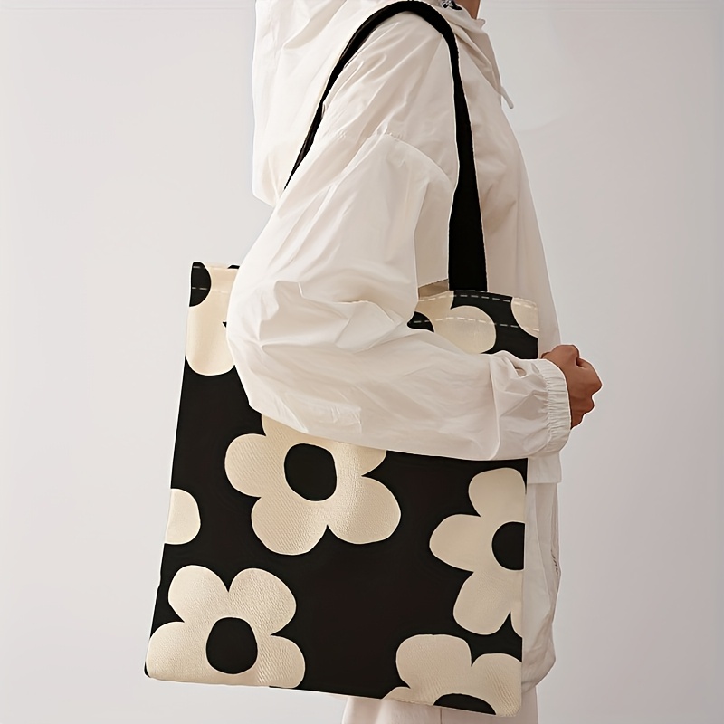 Canvas Tote Bag - 黄色の花柄プリントのトートバッグ、再利用可能なファッショナブルなバックパック、多機能ハンドバッグ、プリントキャンバスショッピングバッグ