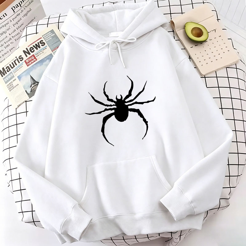 Women'S Fashion Sweatshirts - ファッショナブルなアウトドア用、秋冬向けカジュアルフード付きスポーツシャツ、男女兼用。 スパイダープリント柄のフード付きスウェットシャツ。