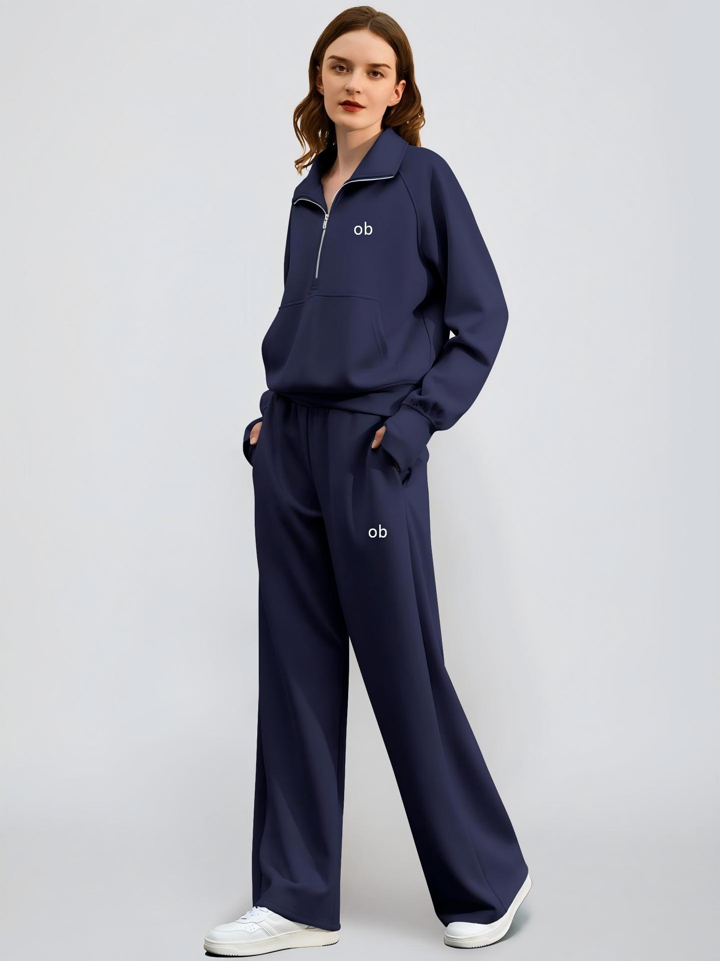 Women'S Fashion Sweatshirts - 2026年新作ファッション レディースレトロツーピースセット、特大ハーフジップスウェットシャツとワイドレッグスウェットパンツでカジュアルウェアに最適