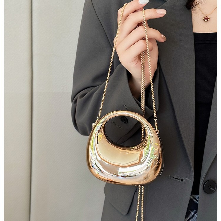 Women Fashion Handbags - ミニゴールデンイブニングバッグ、財布とハンドバッグ、ラグジュアリーデザイナーショルダーバッグ、面白い形のパーティー・ウェディング用アクリル製光沢クラッチバッグ