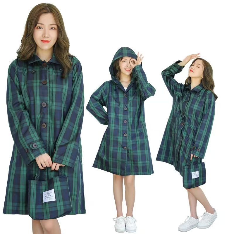 Women'S Fashion Rain Jacket - 男性と女性のための軽量で通気性のあるレインコート,防水ポンチョ,緑色の格子のマント,防風レインウェア,ジャケット