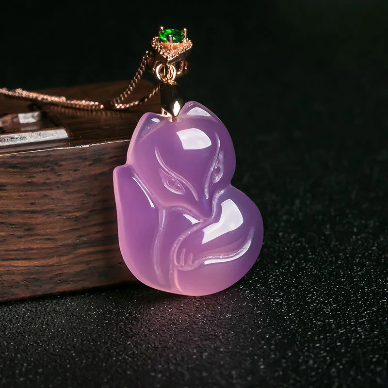 Women'S Fashion Jewellery - ナチュラルパープルアゲートキツネペンダントネックレスジュエリーファッションアクセサリー手彫り男性女性ラッキーお守りセーターチェーン