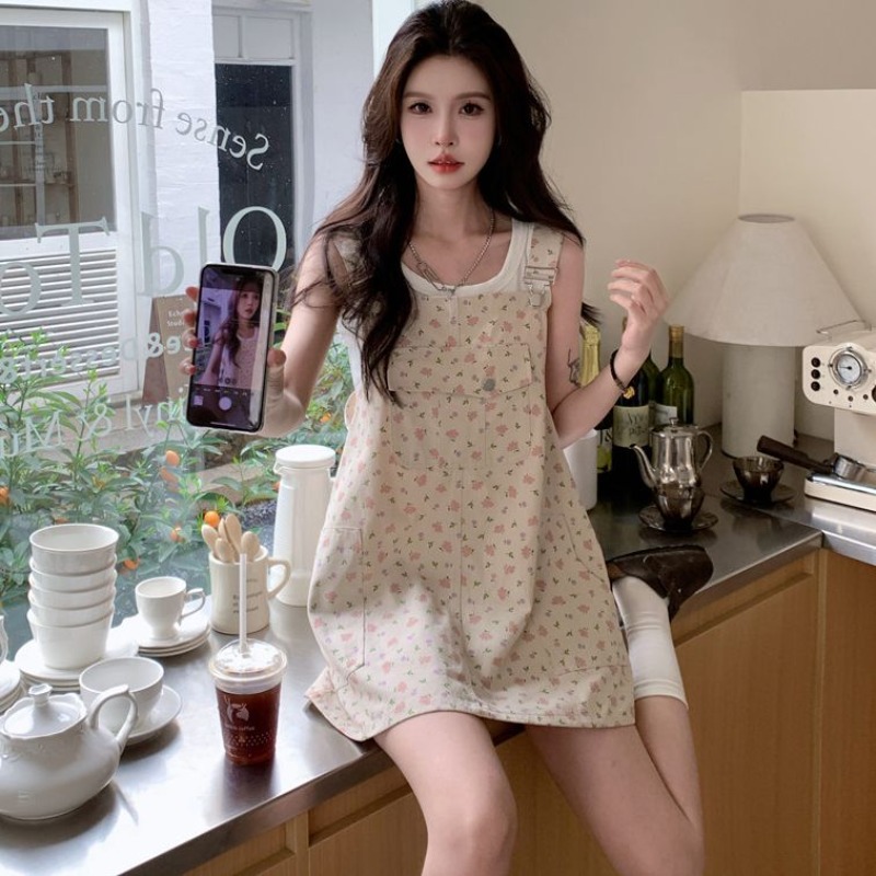 Women'S Fashion Overalls - 2026年夏新作 若見え可愛いデニムオーバーオールワンピース カジュアルルーズスリムフィット スリップドレス ファッションサスペンダードレス 小柄女性向け