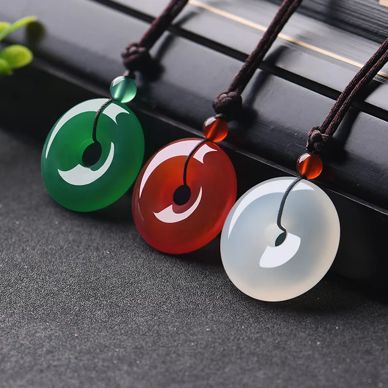 Women'S Fashion Jewellery - 色とりどりの天然翡翠ネックレス,ドーナツペンダント,瑪瑙,ファッションアクセサリー,チャーム,刻まれたお守り,女性と男性へのギフト