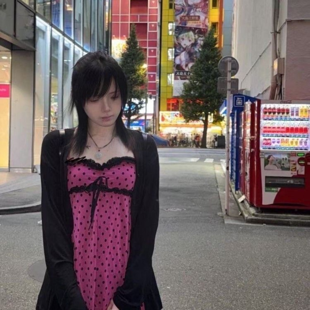Women'S Fashion Vest Tops - 和菓子 2 点セット女性ポルカドットホルターベスト Y2k レースパッチワークトップスシックなカーディガン原宿ファッションヴィンテージ衣装