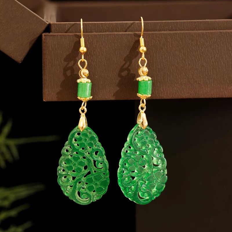 Women'S Fashion Jewellery - 925 シルバーナチュラルグリーン翡翠中空 DIY フェニックスイヤリングチャームジュエリーファッションアクセサリー手彫り女性お守りギフト