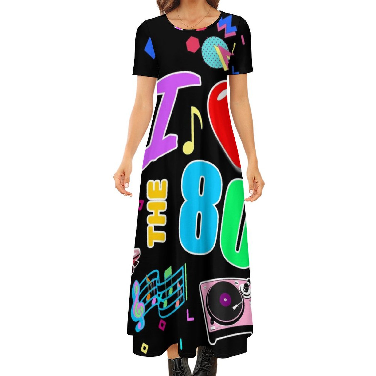 Women'S Fashion In The 80S - 私は 80 年代のレトロなハートドレスかわいい落書きカラフルなプリントストリートファッションボヘミアンビーチロングドレスレディースマキシドレスギフトアイデア