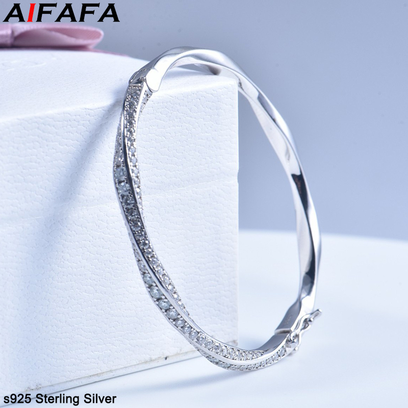 Women'S Fashion Jewellery - s925 スターリングシルバーバングル女性用スパークリングカフブレスレットファインジュエリーファッションアクセサリー