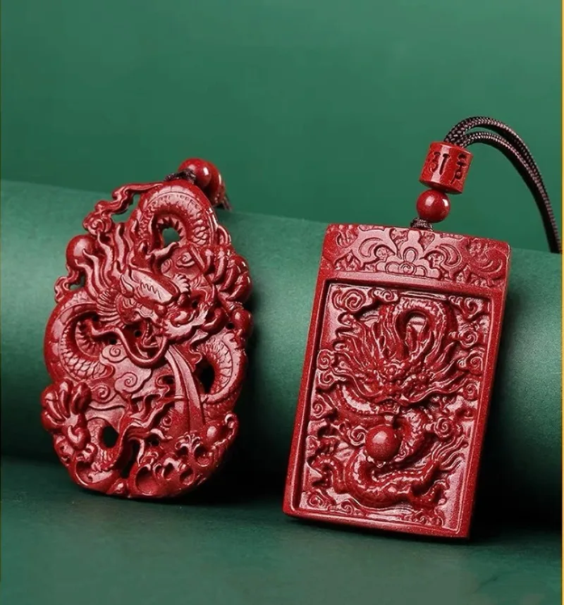 Women'S Fashion Jewellery - 男性と女性のためのドラゴンペンダントネックレス,両面ジュエリー,中国の癒し,cinnabarとjade,ファッショナブルで運の贈り物,セーターチェーン