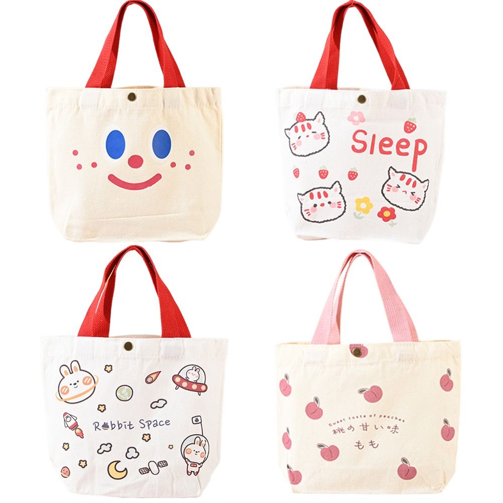 Canvas Tote Bag - ファッションピーチキャンバストートバッグ キャンバス大容量ミニハンドバッグ 漫画ランチバッグ 旅行用