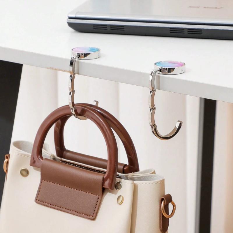 Women Fashion Handbags - 新しいファッション折りたたみ式ハンドバッグフックポータブル財布フック女性用耐久性のあるクリエイティブデスクハンギングラック女の子へのギフト