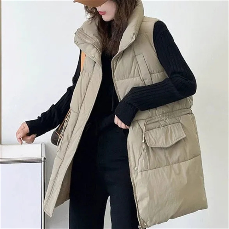 Puffer Vest Fashion Women - レディースミドル丈ルーズフィットフグジャケット,ラージポケットベスト,アウターファッション,秋冬,2022