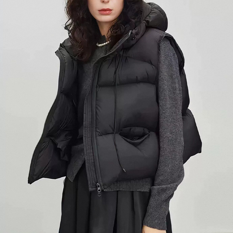 Puffer Vest Fashion Women - 女性ホワイトダックダウンベスト冬フード付きノースリーブパファージャケットファッショナブルなアヒルの羽チョッキ男性アウターウェア JK-141