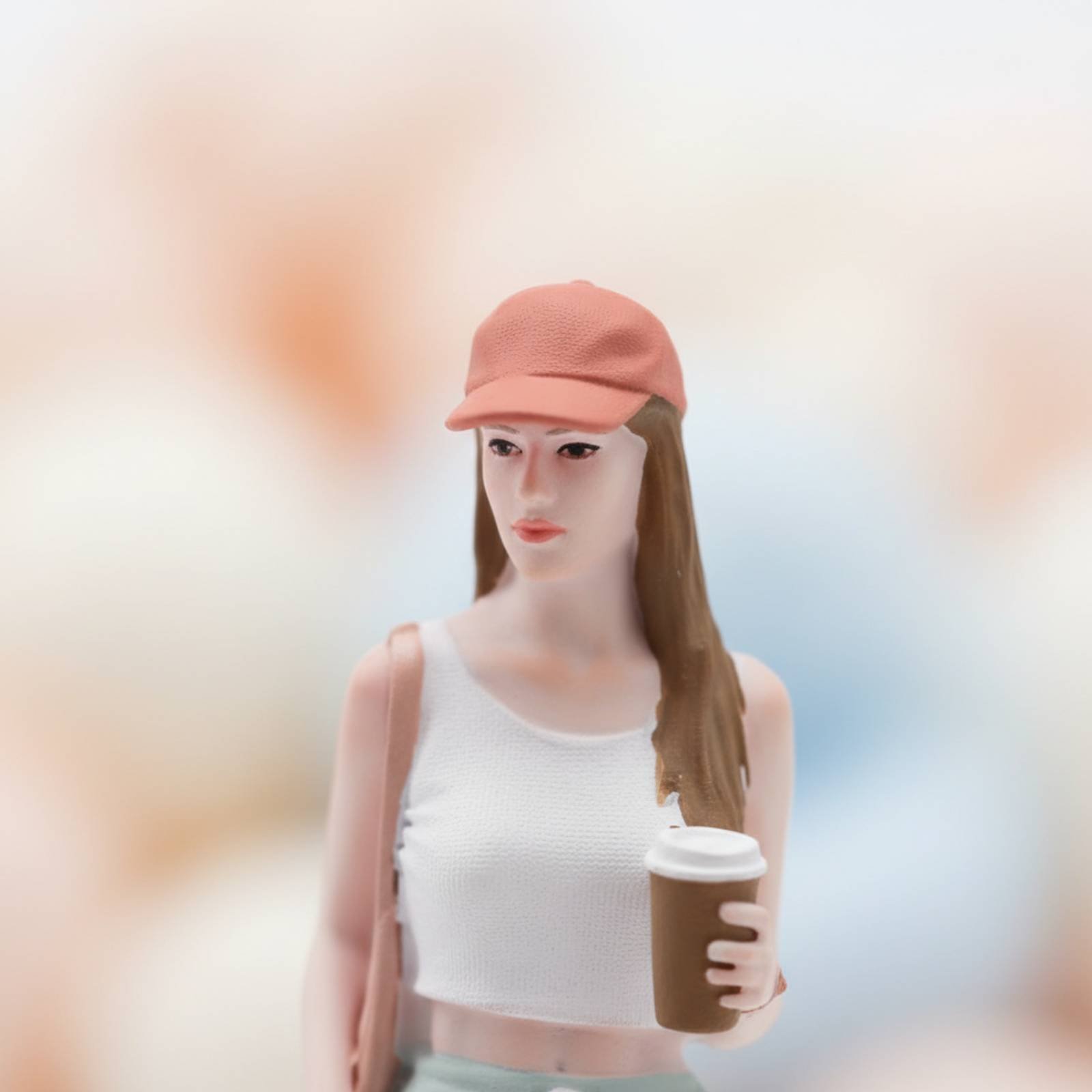 Women Fashion Pose - コーヒーを持った女の子のフィギュア カラフルなストリートファッション ミニチュアガール ミニ女性像 シーン設定アクセサリー リアルなポーズ