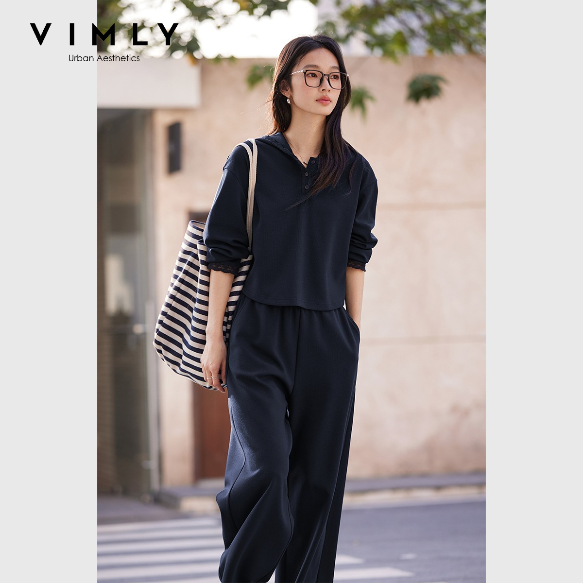Women'S Fashion Sweatshirts - VIMLY フード付きスウェットシャツワイドレッグパンツ 2 点セット女性 2026 秋スポーツカジュアルデイリーファッションルーズフィットマッチング衣装