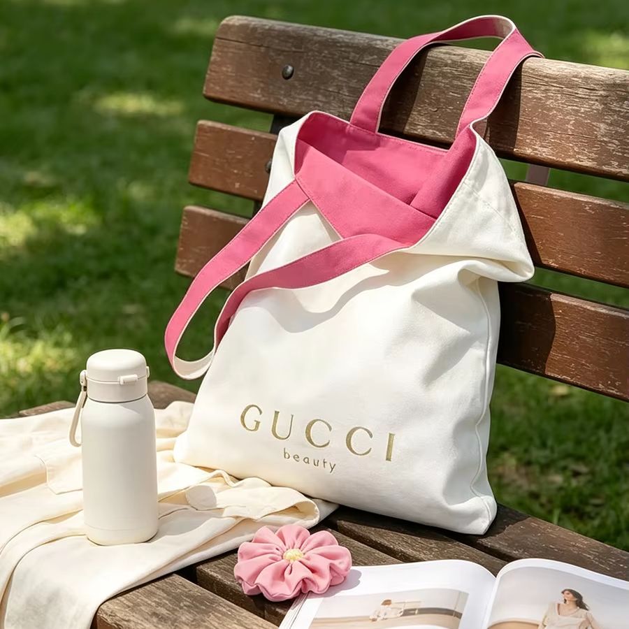 Canvas Tote Bag - グッチのバッグ レディース キャンバス トートバッグ 両面デザイン ローズピンク