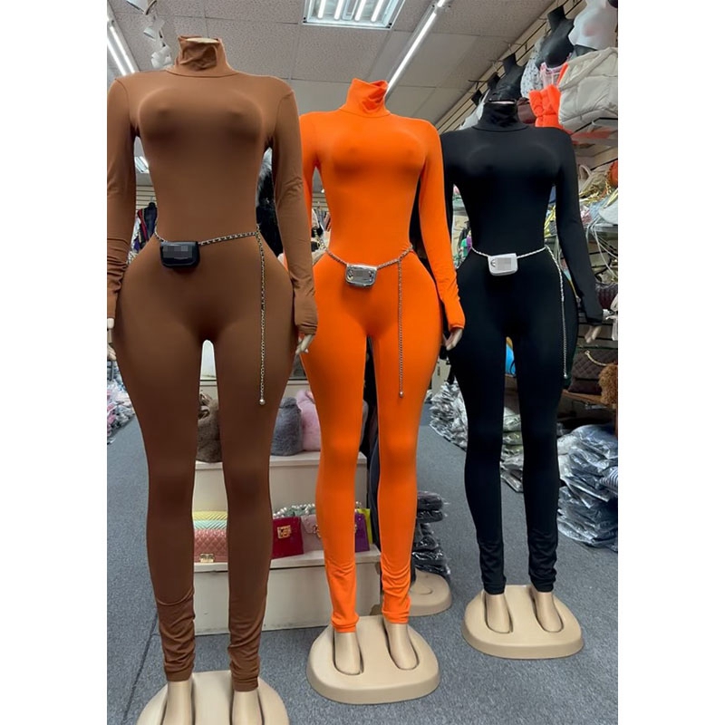 Women'S Fashion Overalls - スタイリッシュな女性向けエレガントスポーツジャンプスーツ 2025年秋 レディース 長袖タートルネック ボディコン ハイストレッチ