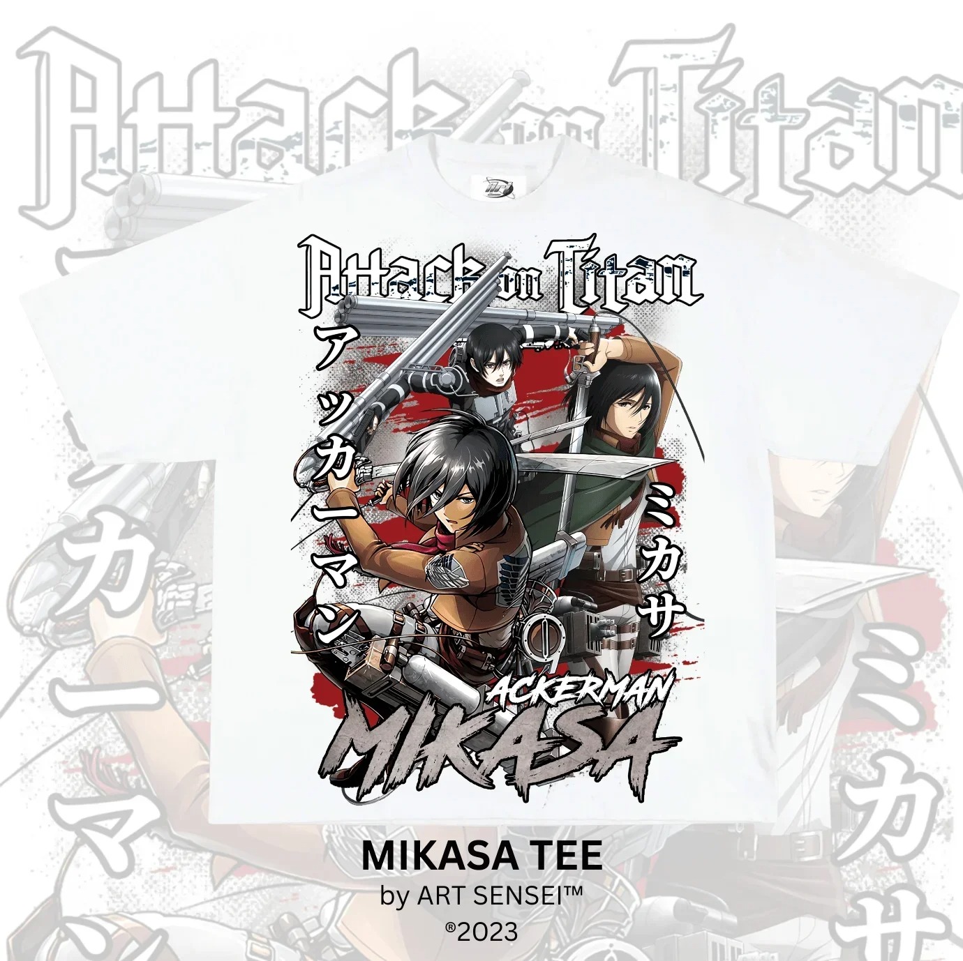 Women Fashion Pose - 女性ファッション 進撃の巨人 ミカサ・アッカーマン ホワイト Tシャツ –