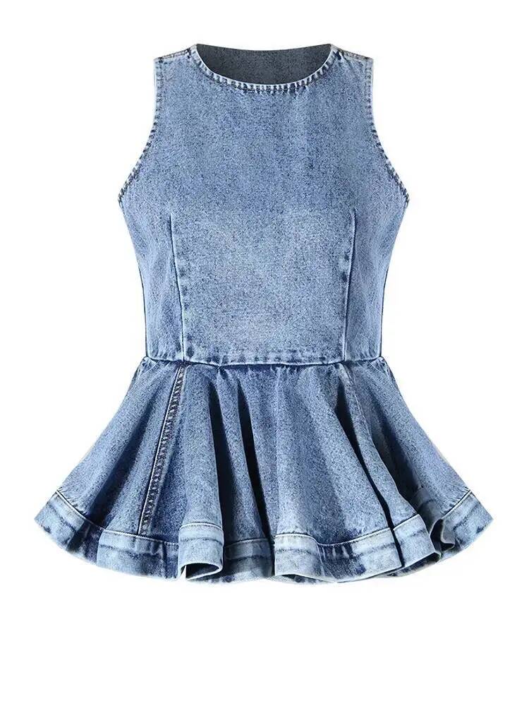 フリルタンクブルートップワイドレッグパンツツーピーススーツ新 - Women'S Fashion Overalls のレビューと価格