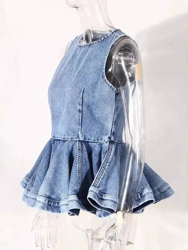フリルタンクブルートップワイドレッグパンツツーピーススーツ新 - Women'S Fashion Overalls のレビューと価格