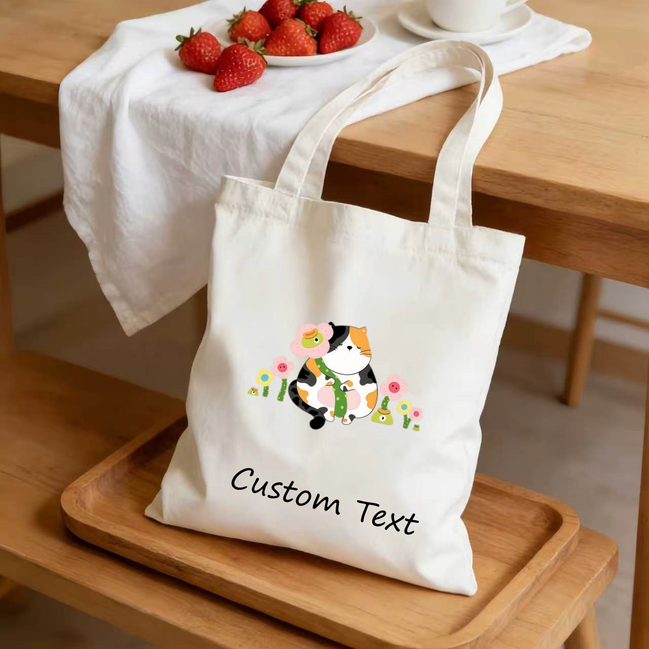 カスタムテキストキャンバストートバッグ、ふっくらとした三毛猫 - Canvas Tote Bag のレビューと価格