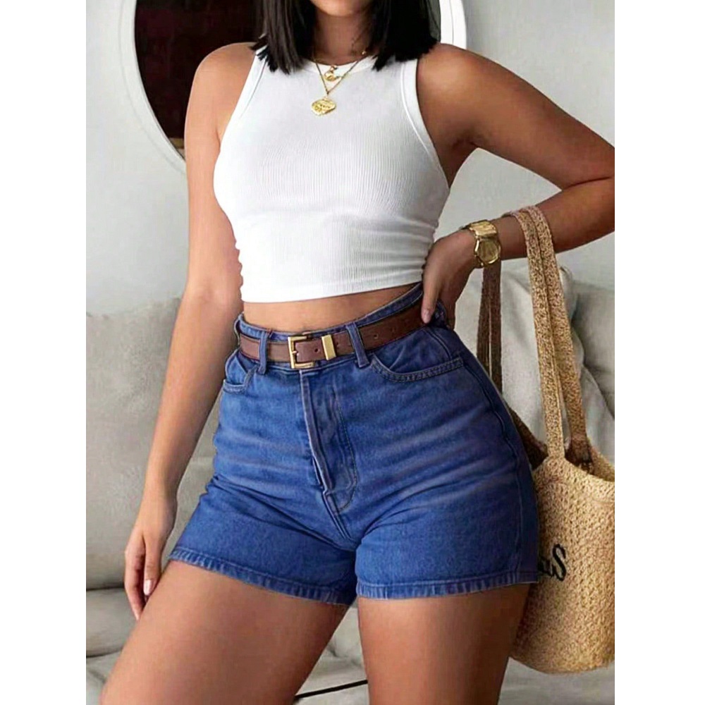 レディース向け、夏用デニムショートパンツ、ハイウエスト、レト - Denim Shorts Women のレビューと価格