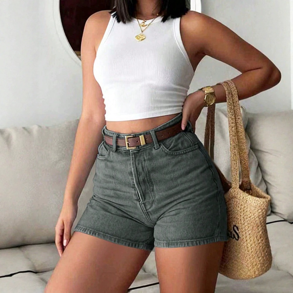 レディース向け、夏用デニムショートパンツ、ハイウエスト、レト - Denim Shorts Women のレビューと価格