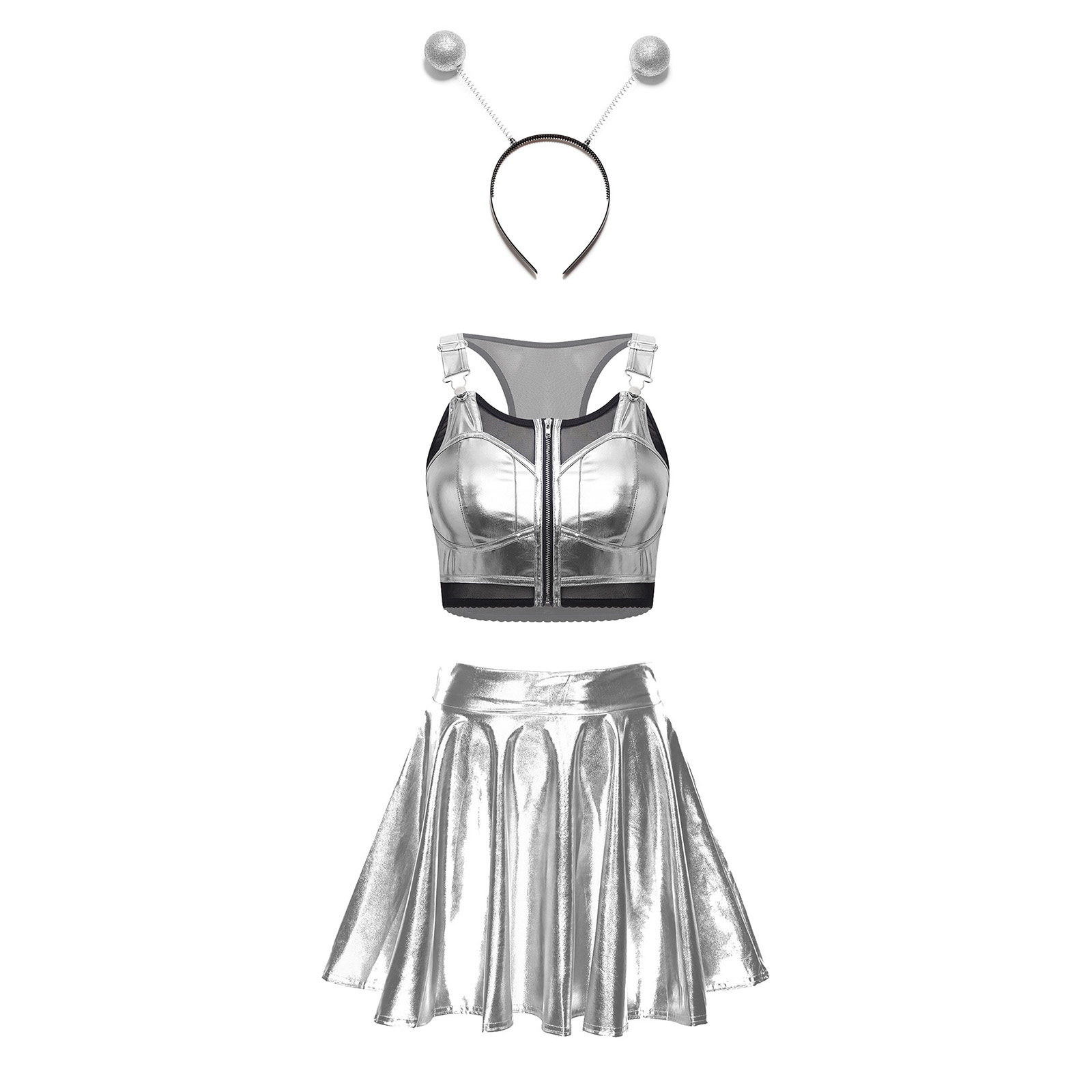 女性メタリック光沢のあるエイリアンコスチュームクロップベスト - Women'S Fashion Vest Tops のレビューと価格