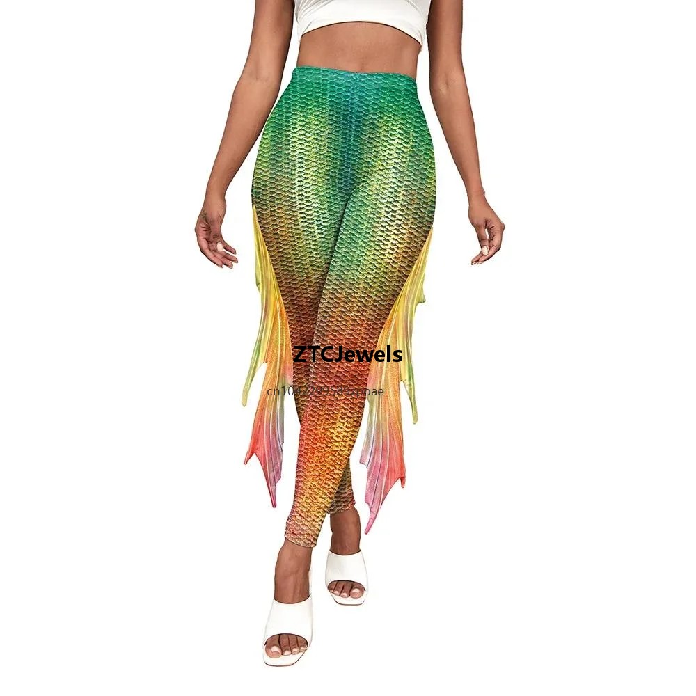 マーメイドスケールプリントレギンス 3D 魚鱗コスプレパンツ - Women'S Fashion Leggings のレビューと価格