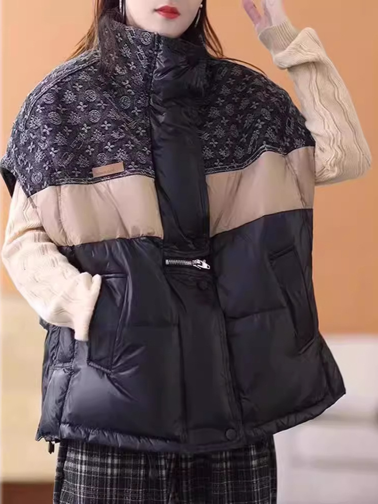 女性のレトロなダウンジャケットベスト,白いアヒルのフグコート - Puffer Vest Fashion Women のレビューと価格