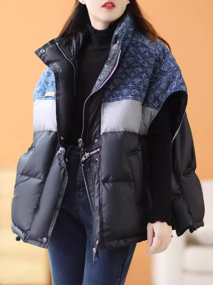 女性のレトロなダウンジャケットベスト,白いアヒルのフグコート - Puffer Vest Fashion Women のレビューと価格