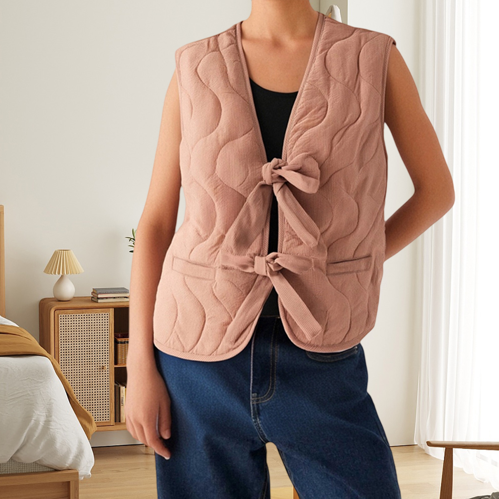 レディース パファーレースアップ 無地ベストジャケット 秋冬 - Puffer Vest Fashion Women のレビューと価格