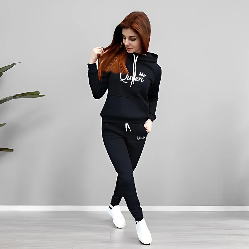 レディーストラックスーツ クイーンレタープリント フード付き - Women'S Fashion Sweatshirts のレビューと価格