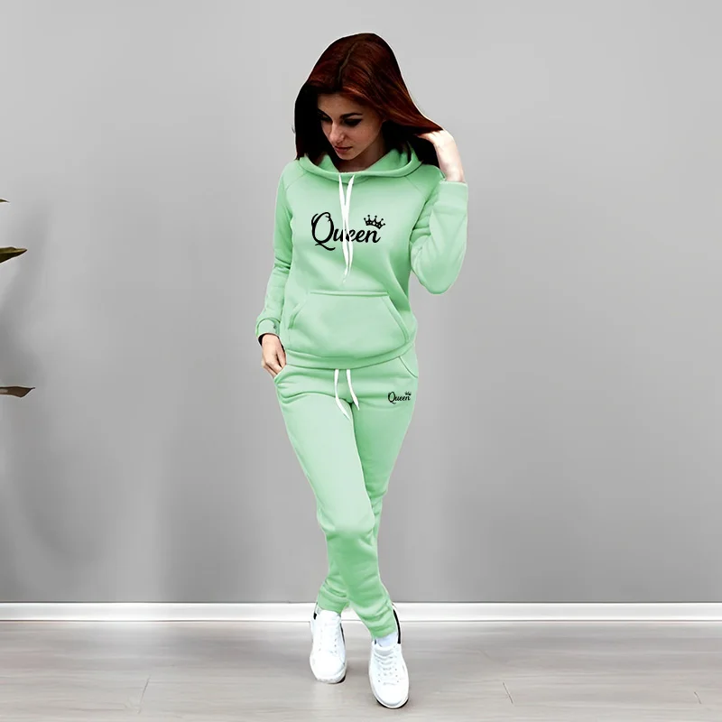 レディーストラックスーツ クイーンレタープリント フード付き - Women'S Fashion Sweatshirts のレビューと価格