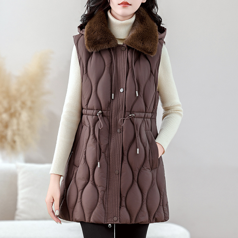 女性用ミドル丈ダウンベスト 秋冬ノースリーブジャケット 新し - Puffer Vest Fashion Women のレビューと価格