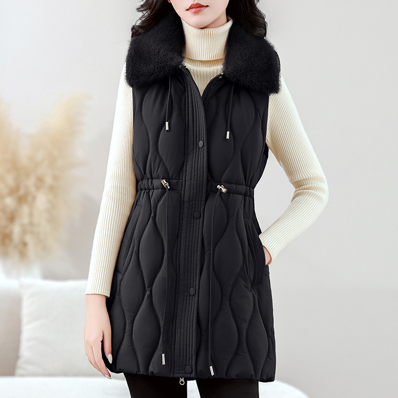 女性用ミドル丈ダウンベスト 秋冬ノースリーブジャケット 新し - Puffer Vest Fashion Women のレビューと価格