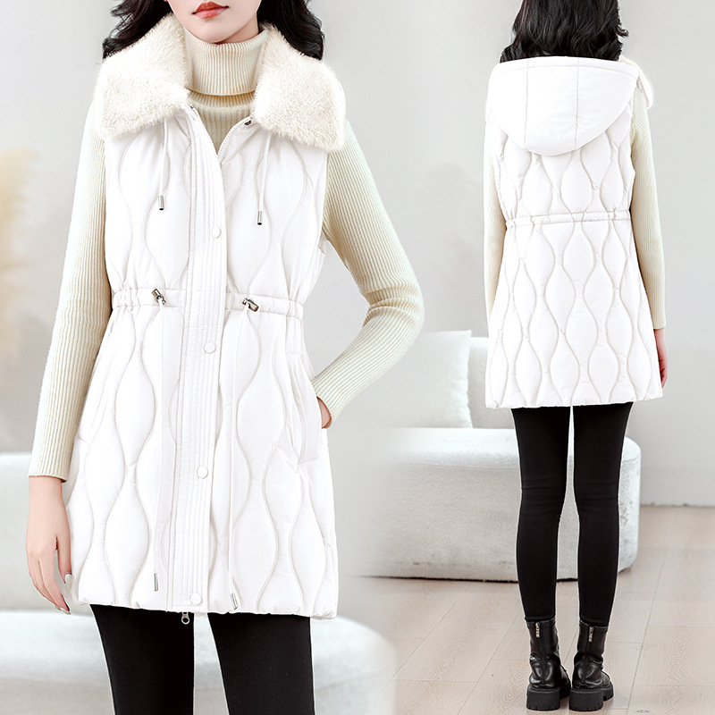 女性用ミドル丈ダウンベスト 秋冬ノースリーブジャケット 新し - Puffer Vest Fashion Women のレビューと価格