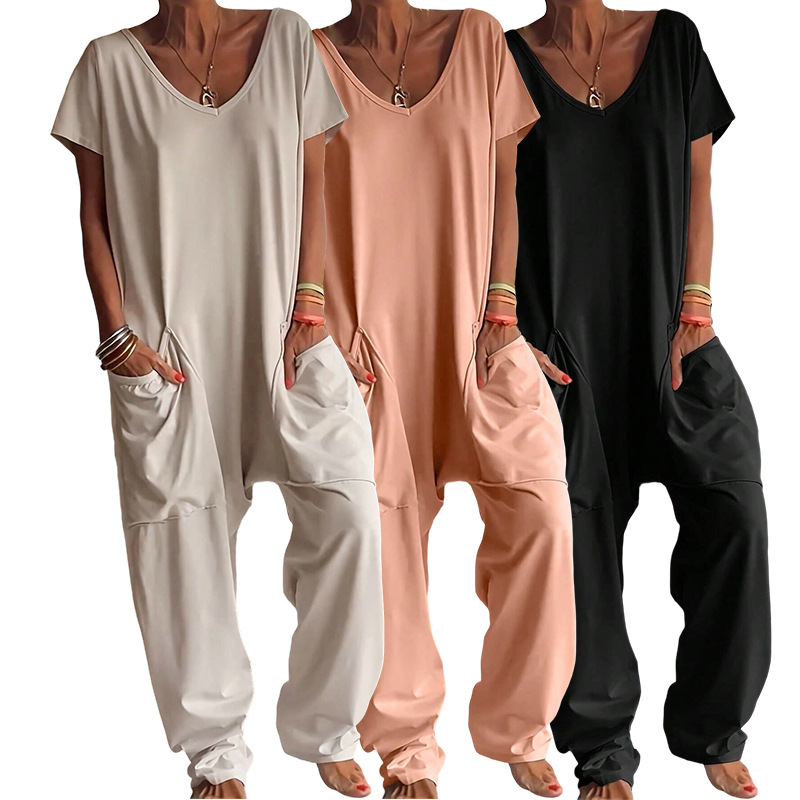 ソリッド V ネックドロップクロッチジャンプスーツ女性のため - Women'S Fashion Overalls のレビューと価格