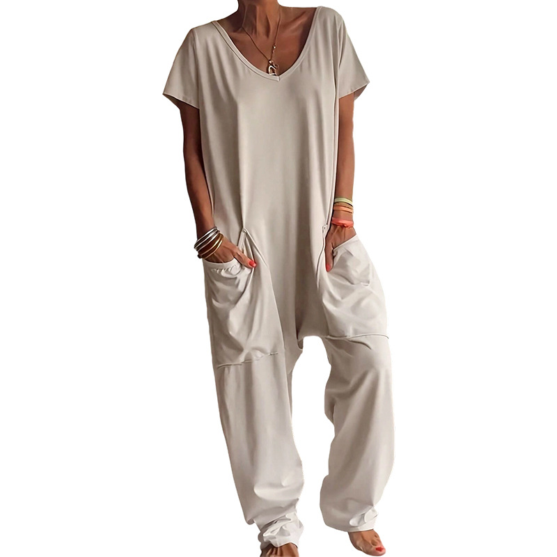 ソリッド V ネックドロップクロッチジャンプスーツ女性のため - Women'S Fashion Overalls のレビューと価格