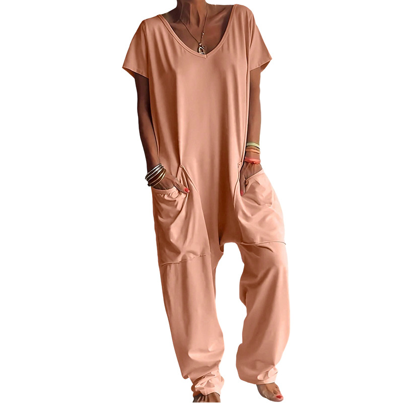 ソリッド V ネックドロップクロッチジャンプスーツ女性のため - Women'S Fashion Overalls のレビューと価格