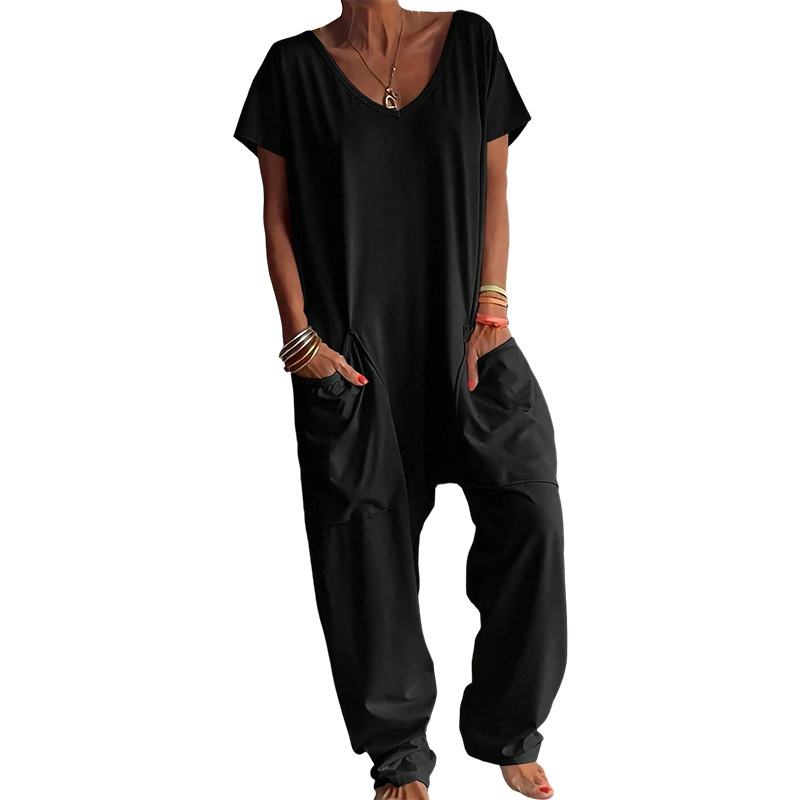 ソリッド V ネックドロップクロッチジャンプスーツ女性のため - Women'S Fashion Overalls のレビューと価格